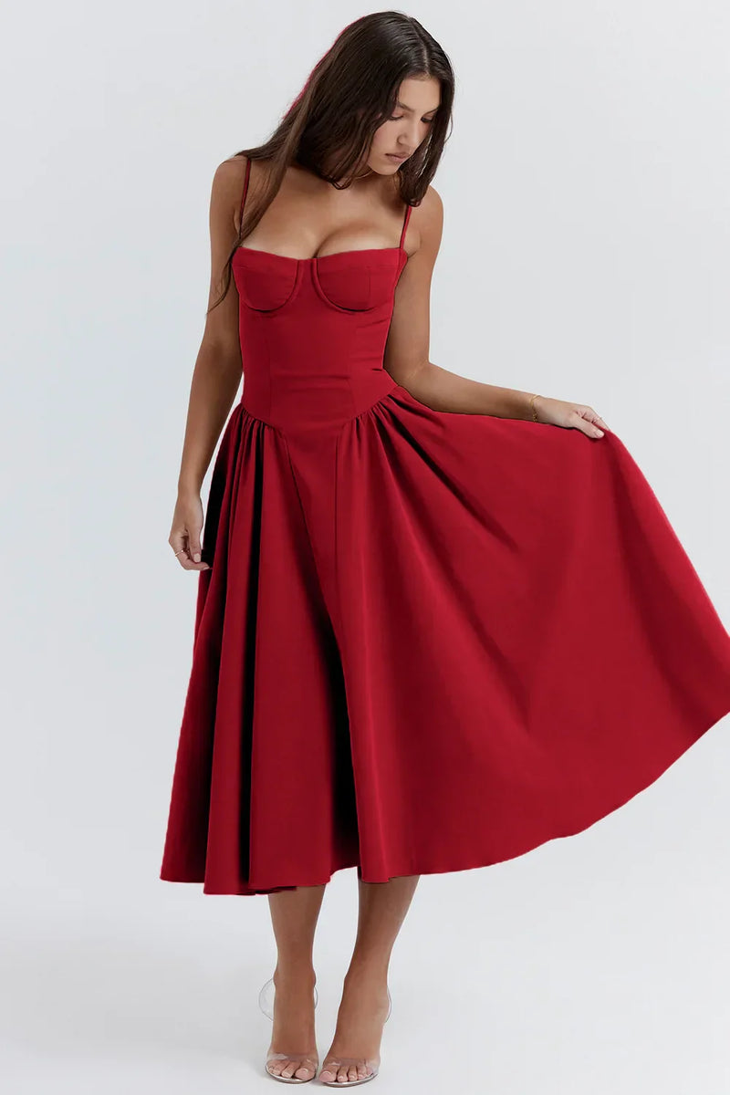 Stylish ladies' summer dress with spaghetti straps & waist corset – Mira-Blue-S-State of Style