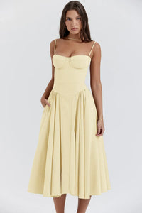 Stylish ladies' summer dress with spaghetti straps & waist corset – Mira-Blue-S-State of Style