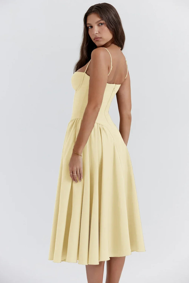 Stylish ladies' summer dress with spaghetti straps & waist corset – Mira-Blue-S-State of Style