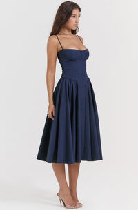 Stylish ladies' summer dress with spaghetti straps & waist corset – Mira-Blue-S-State of Style