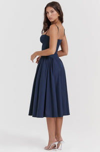 Stylish ladies' summer dress with spaghetti straps & waist corset – Mira-Blue-S-State of Style