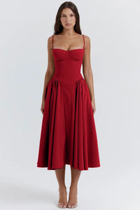 Stylish ladies' summer dress with spaghetti straps & waist corset – Mira-Red-S-State of Style