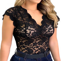 Stylish ladies' summer top made of lace with floral pattern - SpitzenLicht-Black-S-State of Style