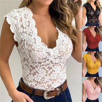 Stylish ladies' summer top made of lace with floral pattern - SpitzenLicht-Red-S-State of Style