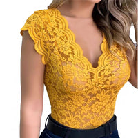 Stylish ladies' summer top made of lace with floral pattern - SpitzenLicht-Yellow-S-State of Style