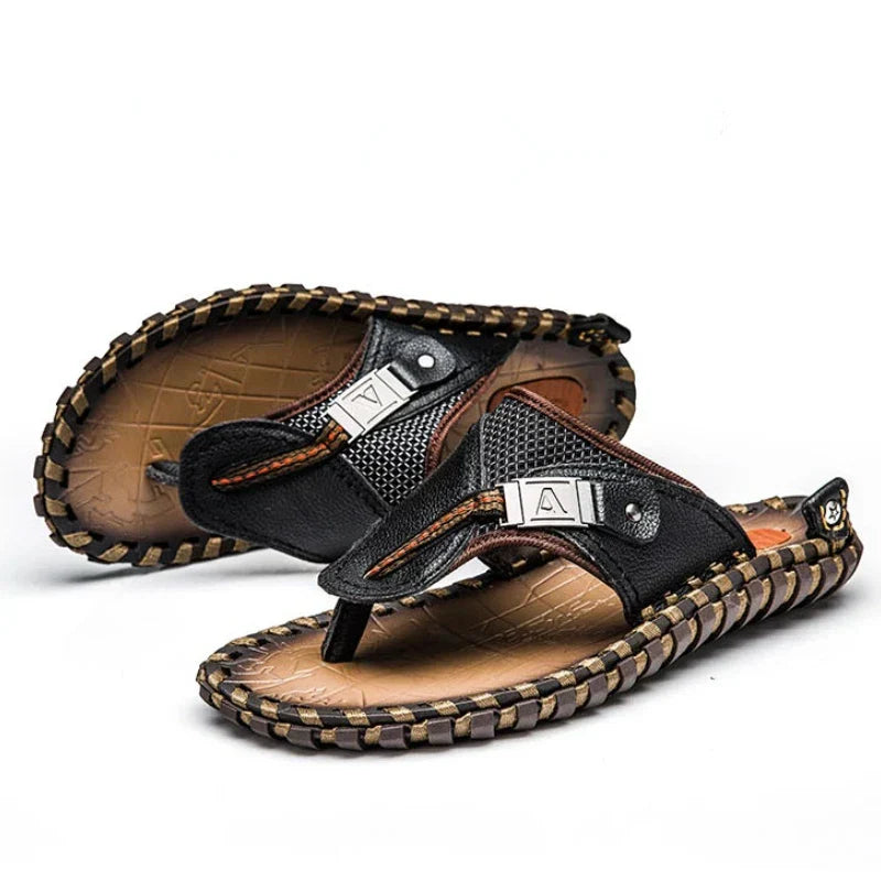 Stylish Leather Flip-Flops - Levi-Black-5.0-State of Style