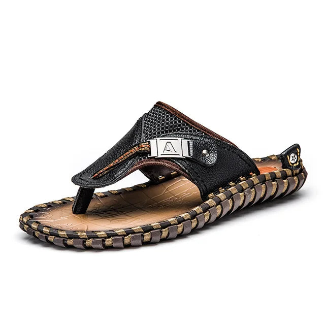 Stylish Leather Flip-Flops - Levi-Black-5.0-State of Style
