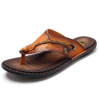 Stylish Leather Flip-Flops - Levi-Khaki-5.0-State of Style