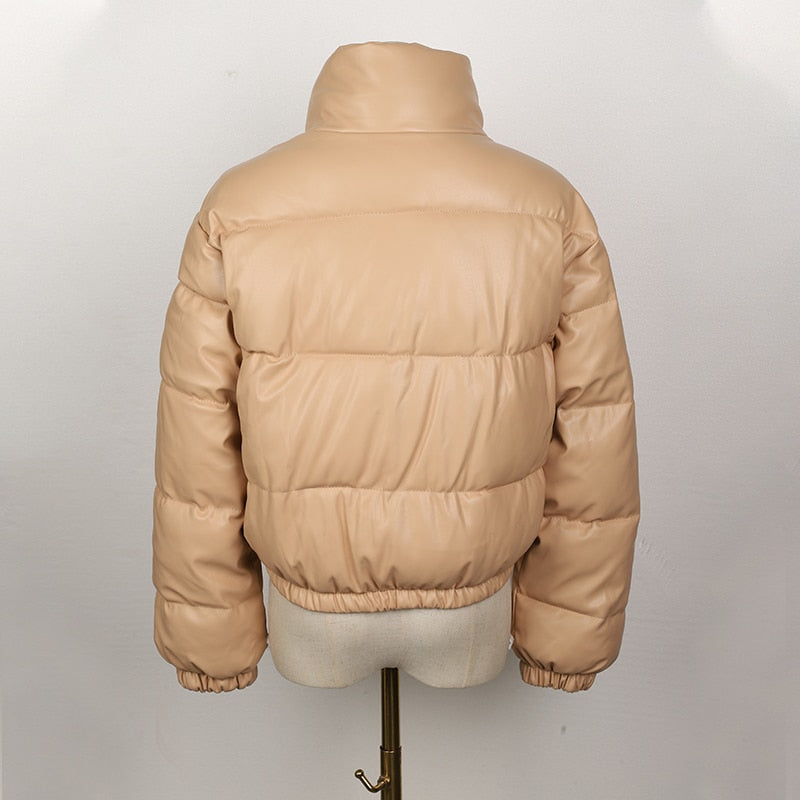 Stylish Leather Puffer Jacket for Women | CoolJacket-Black-S-State of Style