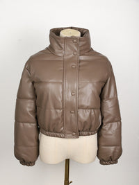 Stylish Leather Puffer Jacket for Women | CoolJacket-Coffee-S-State of Style