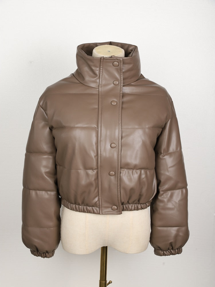 Stylish Leather Puffer Jacket for Women | CoolJacket-Coffee-S-State of Style