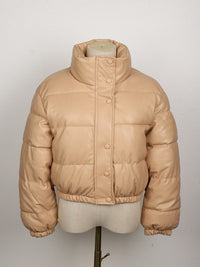 Stylish Leather Puffer Jacket for Women | CoolJacket-Khaki-S-State of Style