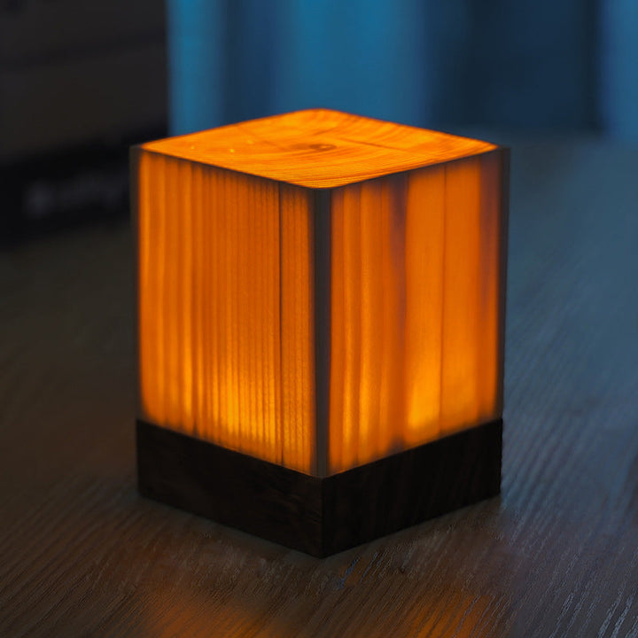 Stylish LED Table Lamp - WoodGlow-8cm x 8cm x 12cm-Square-State of Style