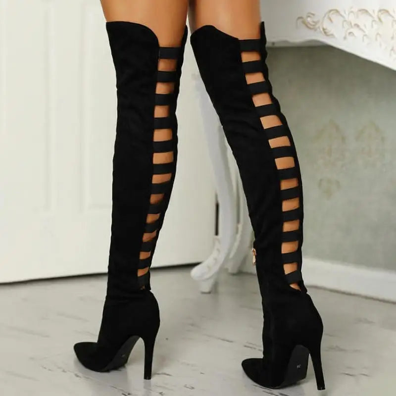 Stylish Long Boots with High Heels - Elara-Black-3-State of Style