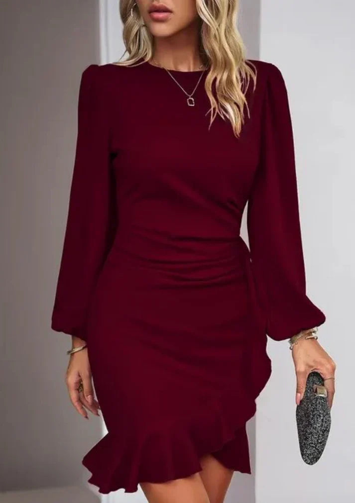 Stylish Long-Sleeve Dress - Elise-Burgundy-S-State of Style