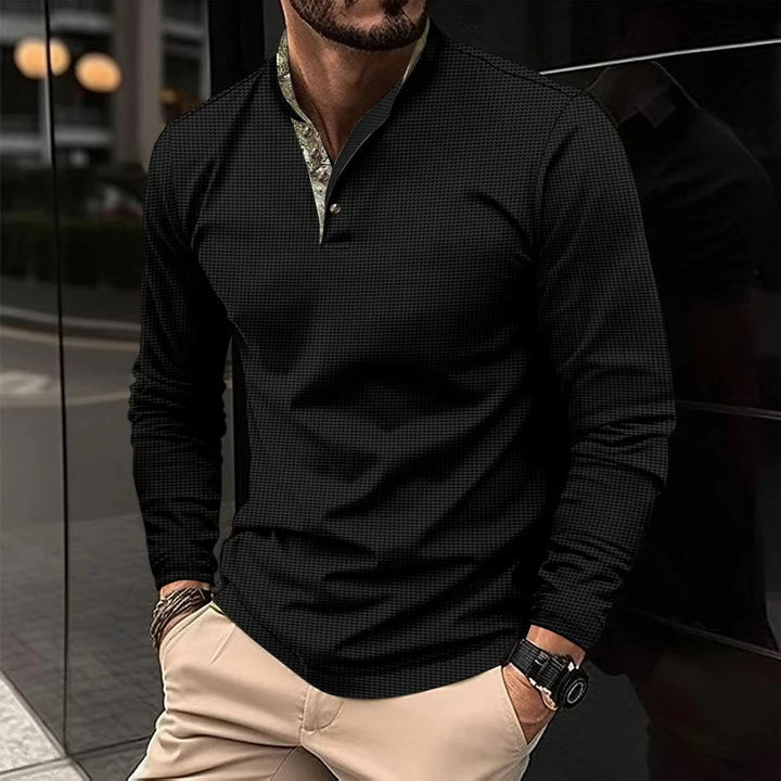 Stylish Long Sleeve Men’s Polo - Finn-Black-S-State of Style