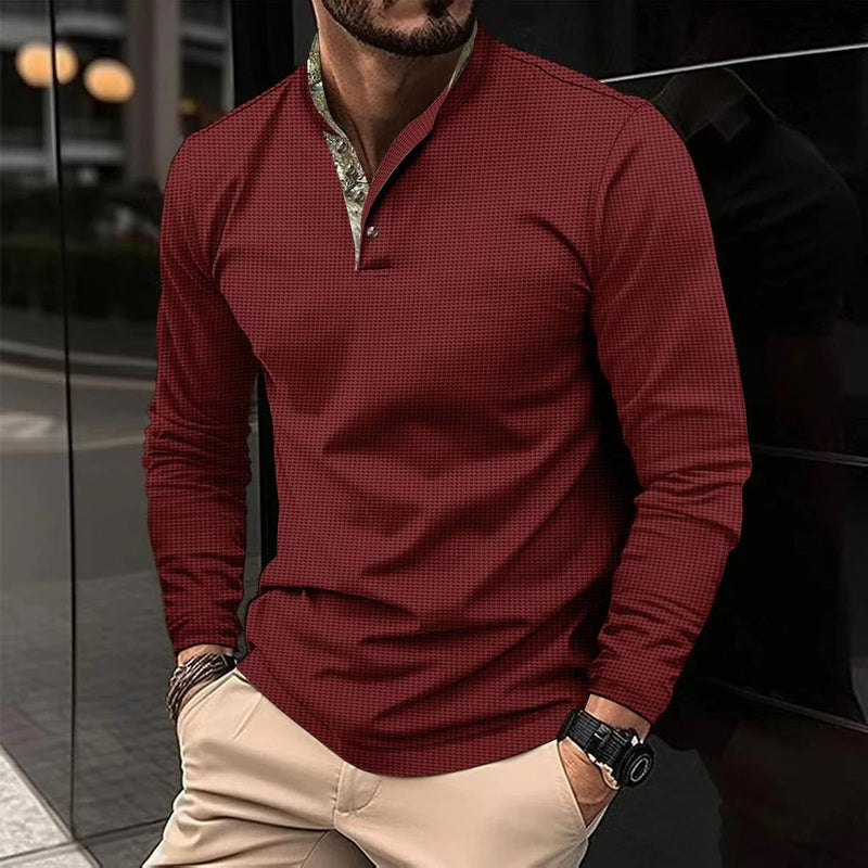 Stylish Long Sleeve Men’s Polo - Finn-Red-S-State of Style