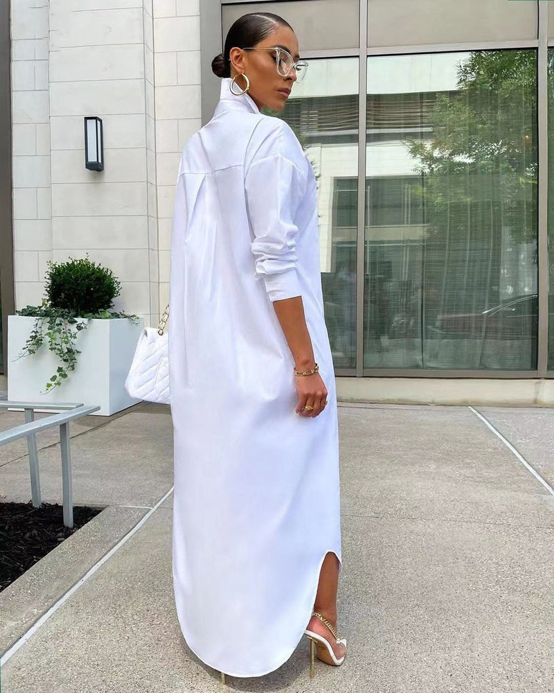 Stylish Long T-Shirt Dress-Khaki-S-State of Style