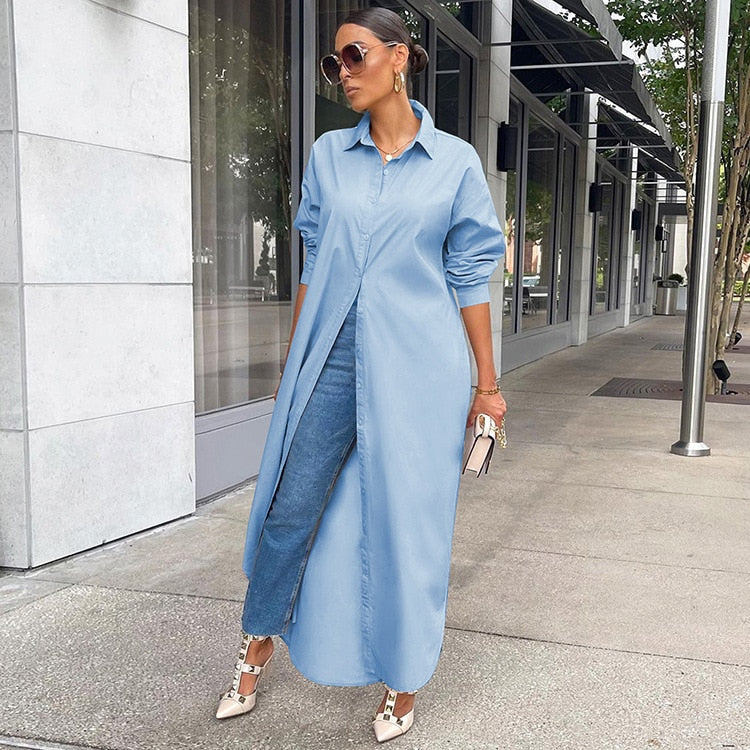 Stylish Long T-Shirt Dress-Sky Blue-S-State of Style