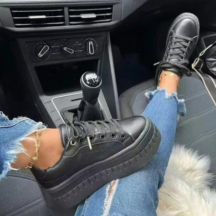 Stylish Luxe Platform Women's Sneakers - Nina-Black-5-State of Style