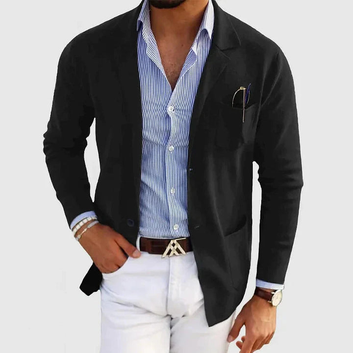 Stylish Men's Blazer with Casual Button Pockets and Collar - Lorenzo-Black-S-State of Style