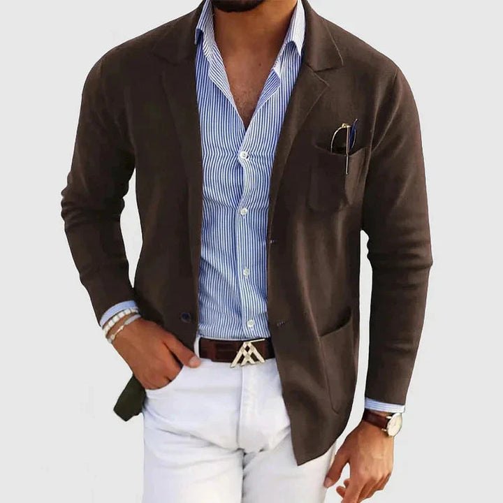 Stylish Men's Blazer with Casual Button Pockets and Collar - Lorenzo-Brown-S-State of Style