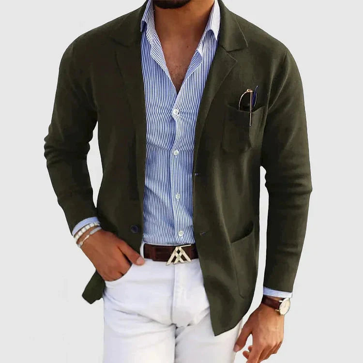 Stylish Men's Blazer with Casual Button Pockets and Collar - Lorenzo-Dark Green-S-State of Style