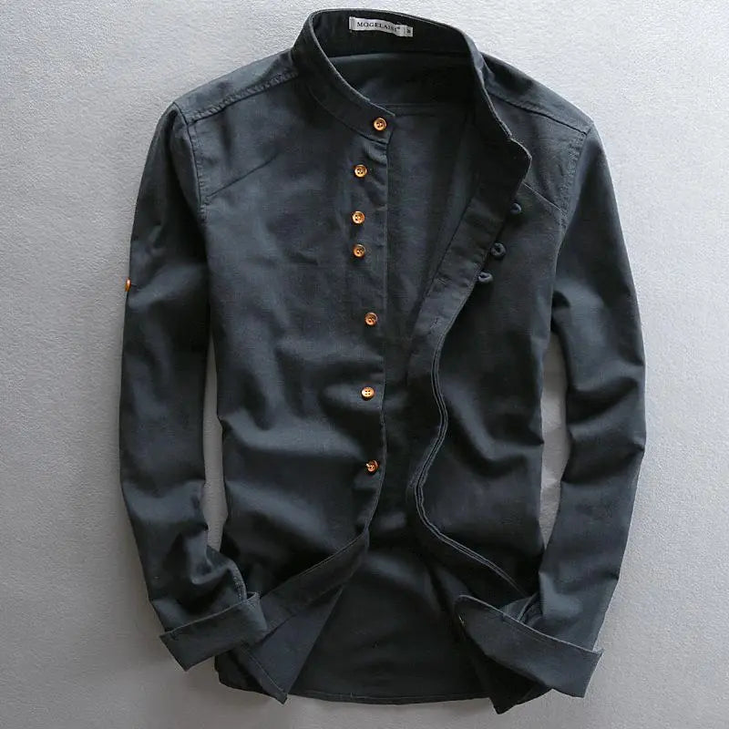 Stylish men's casual shirt with button placket – Benno-Navy blue-S-State of Style