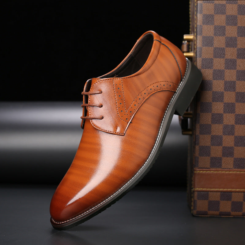 Stylish Men's Lace-up Shoes with Brogue Details - Lennard-Yellow-5.5-State of Style