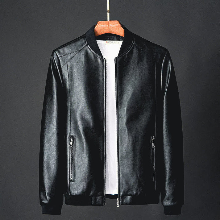 Stylish men's leather jacket made of synthetic leather with precision details – Tarek-Black-XS-State of Style