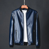 Stylish men's leather jacket made of synthetic leather with precision details – Tarek-Blue-XS-State of Style