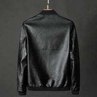 Stylish men's leather jacket made of synthetic leather with precision details – Tarek-Brown-XS-State of Style
