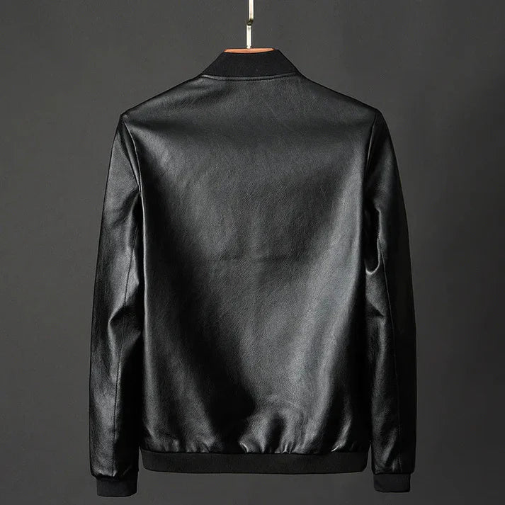 Stylish men's leather jacket made of synthetic leather with precision details – Tarek-Brown-XS-State of Style