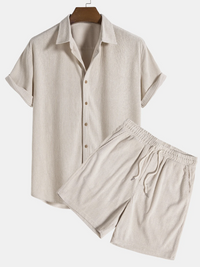 Stylish men's summer set with shirt and cord shorts - SummerCore-Beige-S-State of Style