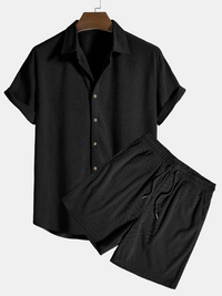 Stylish men's summer set with shirt and cord shorts - SummerCore-Black-S-State of Style