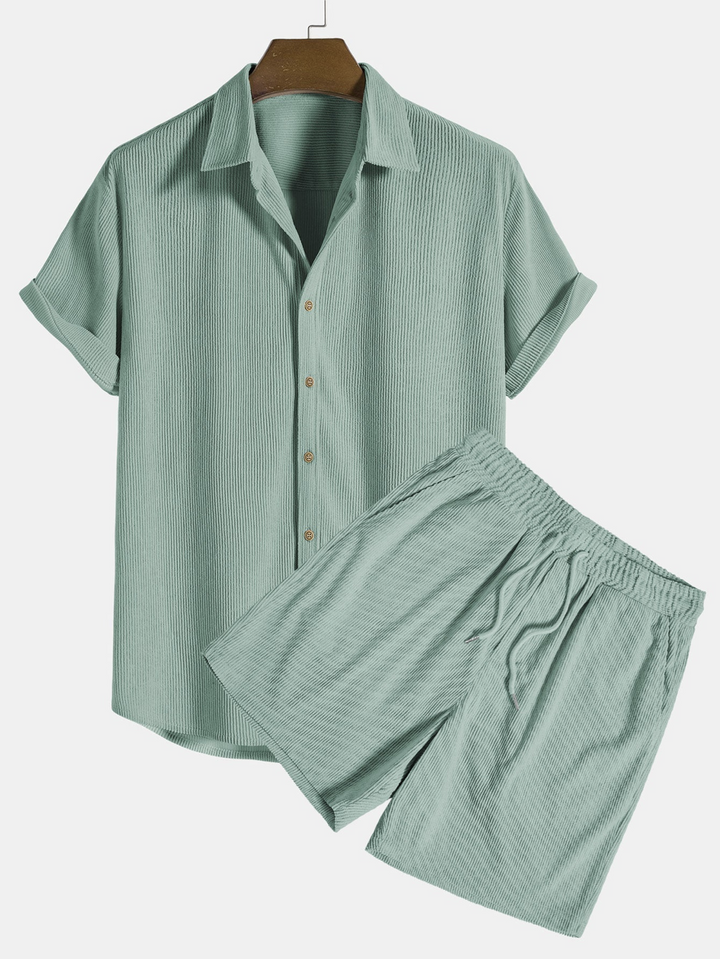 Stylish men's summer set with shirt and cord shorts - SummerCore-Green-S-State of Style