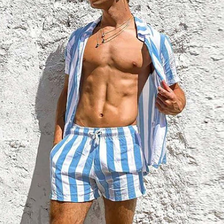 Stylish men's summer set with striped pattern - StripesFresh-Yellow-S-State of Style