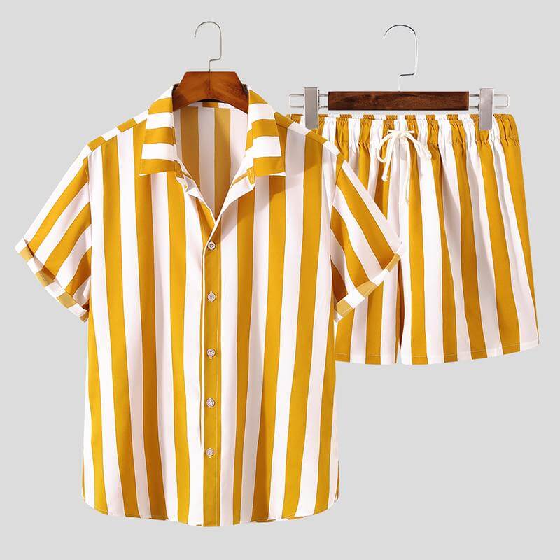 Stylish men's summer set with striped pattern - StripesFresh-Yellow-S-State of Style