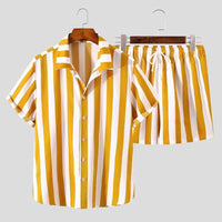 Stylish men's summer set with striped pattern - StripesFresh-Yellow-S-State of Style
