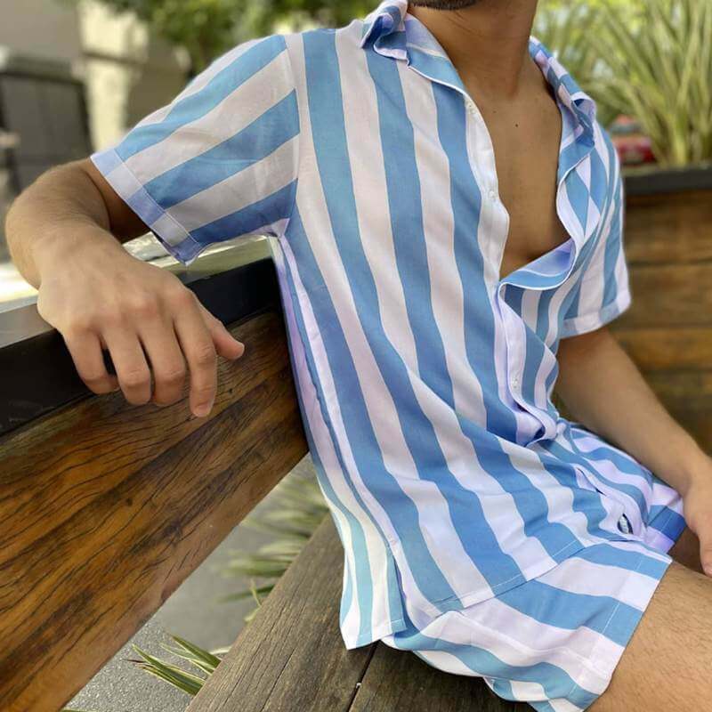 Stylish men's summer set with striped pattern - StripesFresh-Yellow-S-State of Style