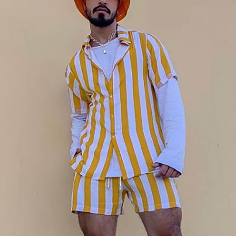 Stylish men's summer set with striped pattern - StripesFresh-Yellow-S-State of Style