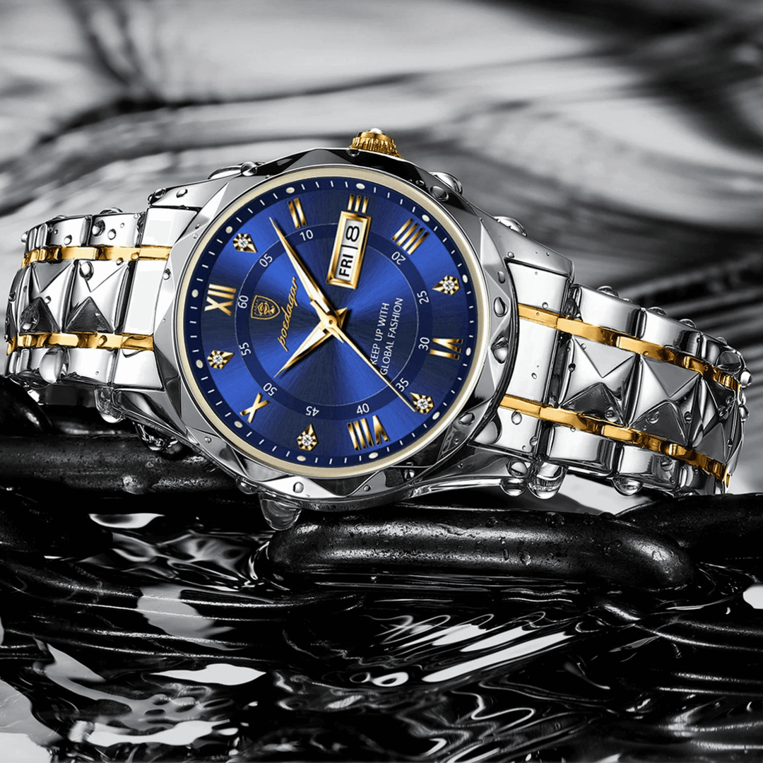 Stylish Men's Watch in Stainless Steel - LumiSteel-Gold Blue-State of Style