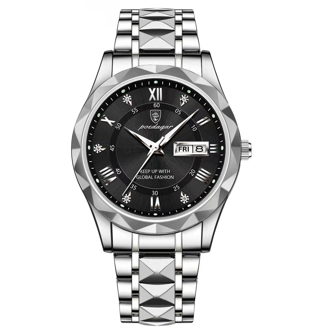 Stylish Men's Watch in Stainless Steel - LumiSteel-Silver Black-State of Style