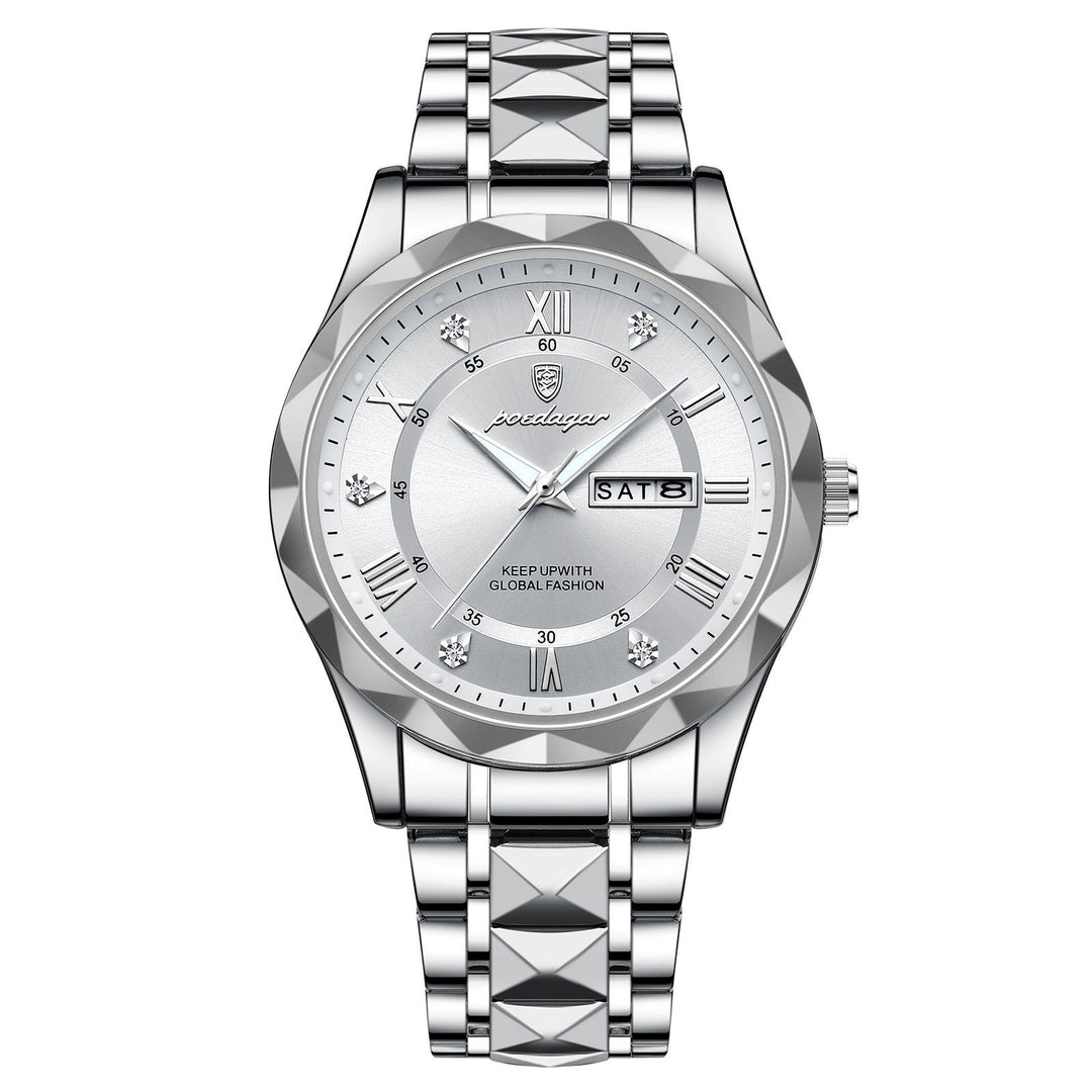 Stylish Men's Watch in Stainless Steel - LumiSteel-Silver White-State of Style