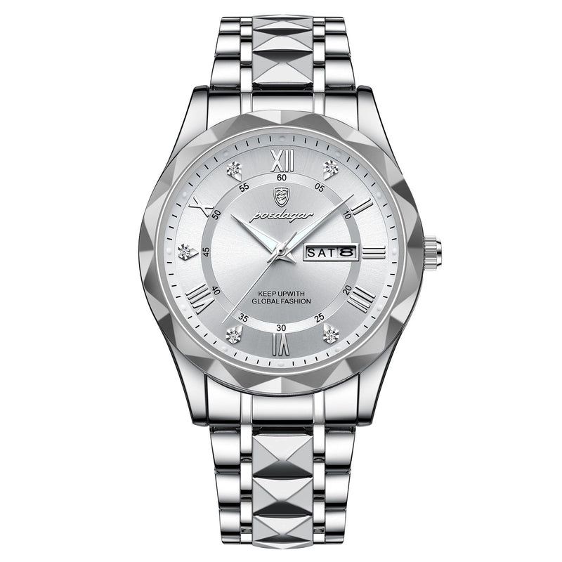 Stylish Men's Watch in Stainless Steel - LumiSteel-Silver White-State of Style