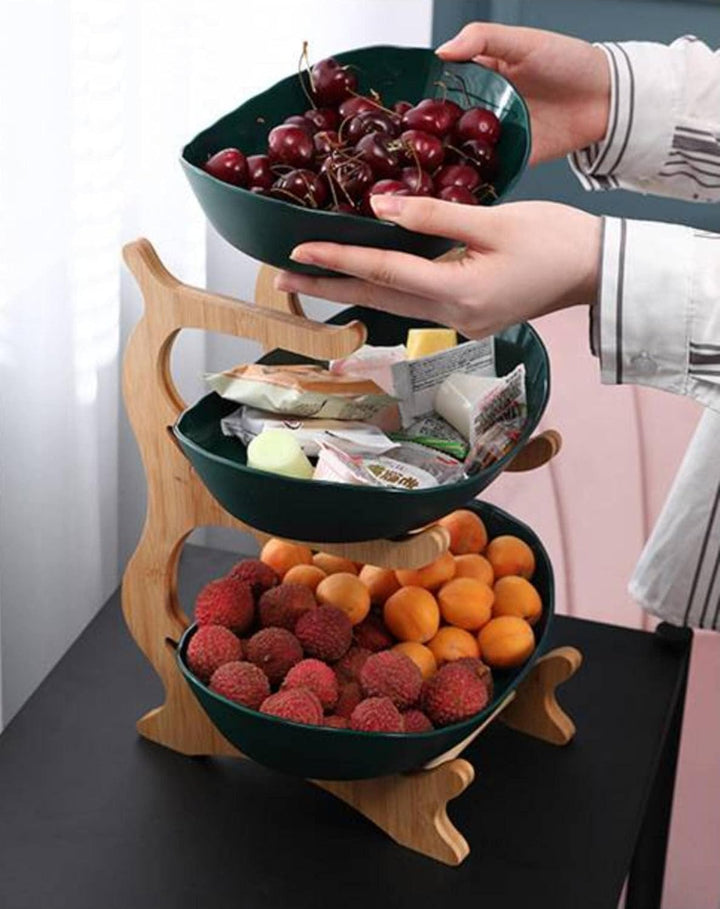 Stylish Metal Fruit Stand with 2 or 3 Tiers – StackFruit-Green (2 Layers)-State of Style