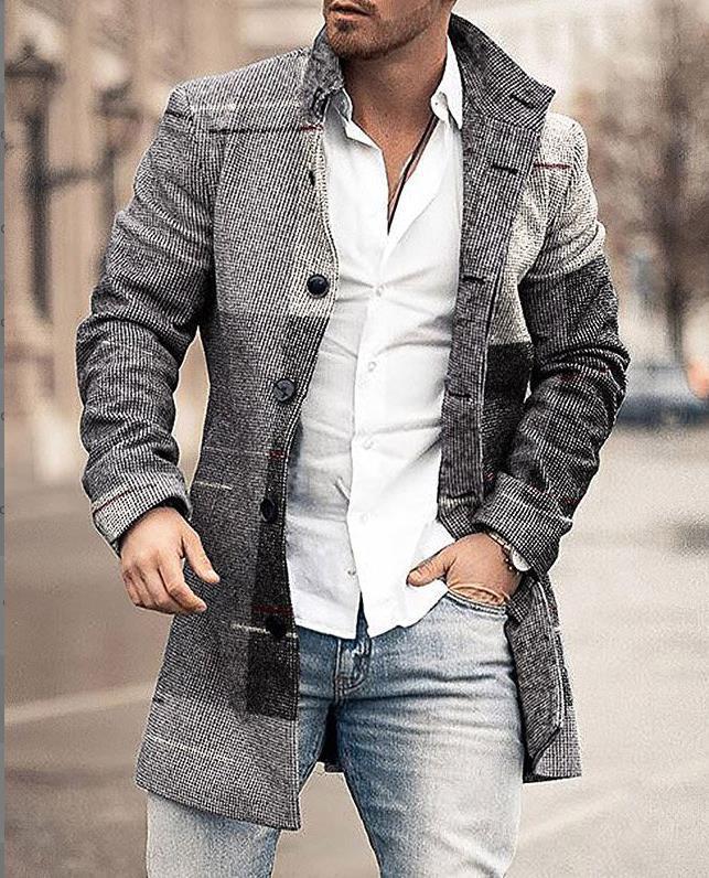 Stylish Mid-Length Checked Men's Coat - Stephen-Grey/Black-M-State of Style