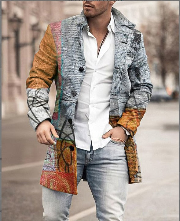 Stylish Mid-Length Checked Men's Coat - Stephen-Grey/Light Blue-M-State of Style