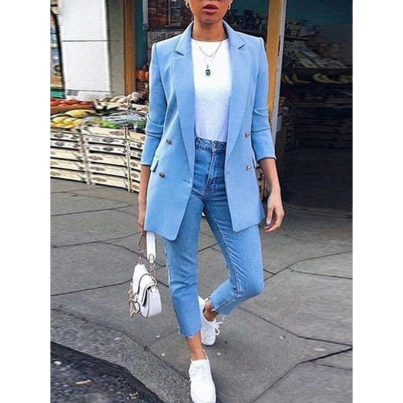 Stylish Mid-Length Women's Blazer - Ava-Blue-S-State of Style