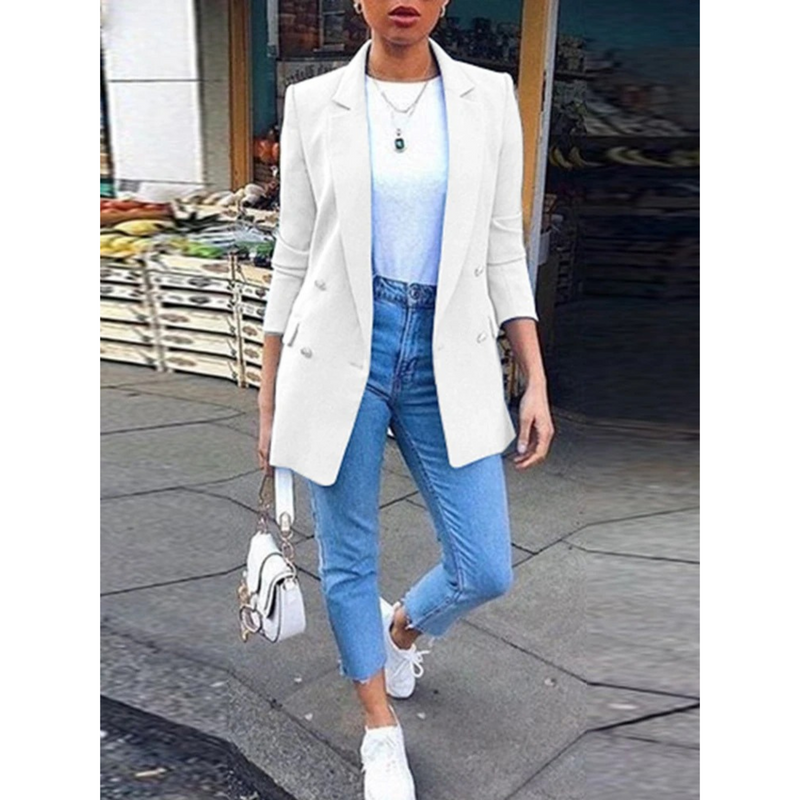 Stylish Mid-Length Women's Blazer - Ava-White-S-State of Style